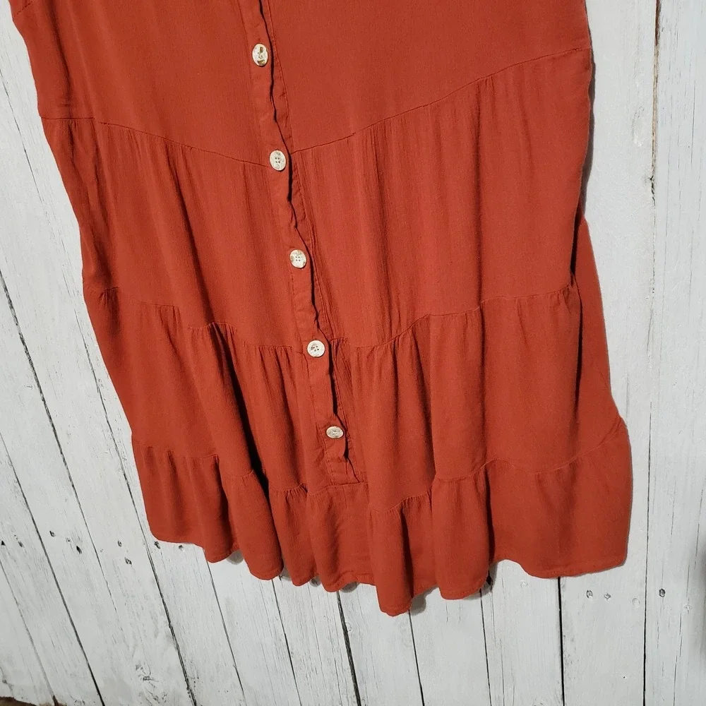 Cozy Co 2X Mini Dress Orange Rust Swing Boho Womens Cottage Earthy‎ Coastal Chic